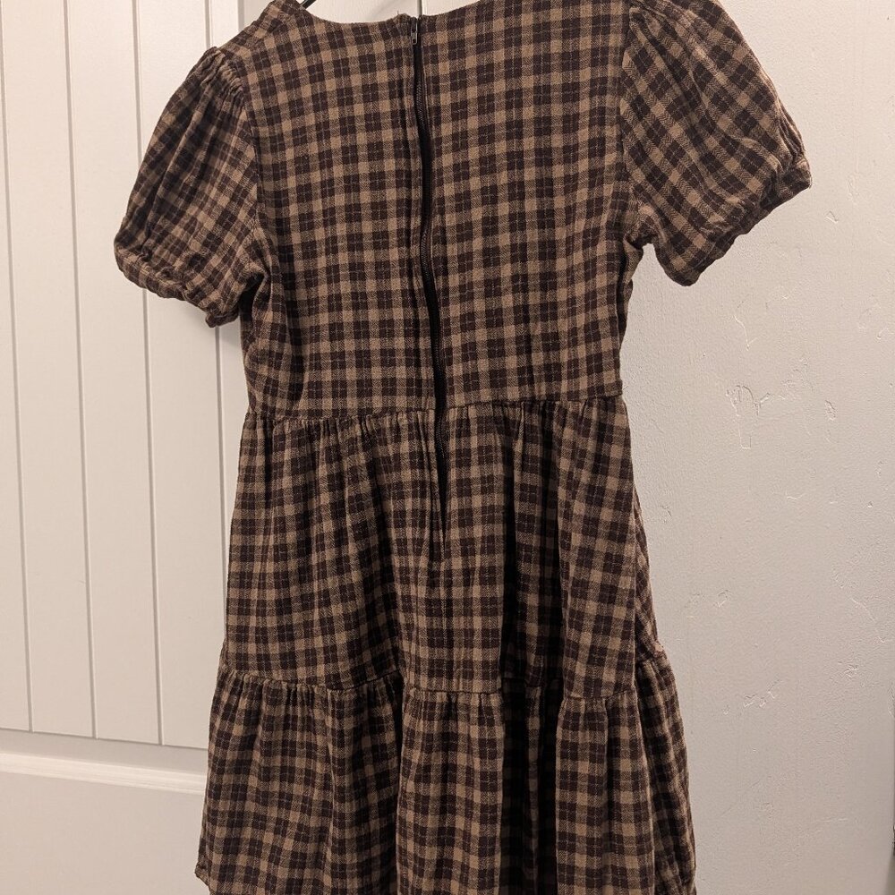 Disturbia- Brown Plaid V-Neck Tiered Short Dress - Picture 5 of 8